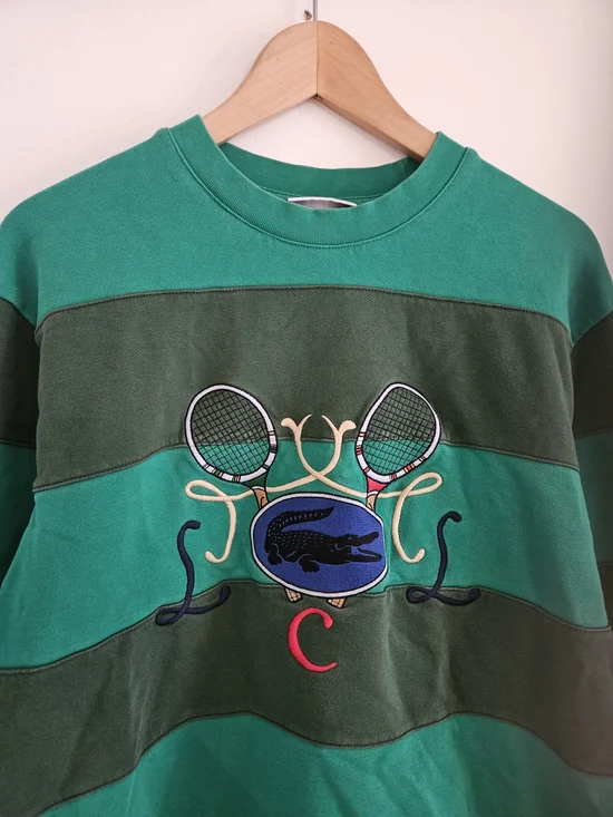 Lacoste Tennis Design Striped Crewneck Sweatshirt Mens Extra Large Embroidered - Picture 2 of 8